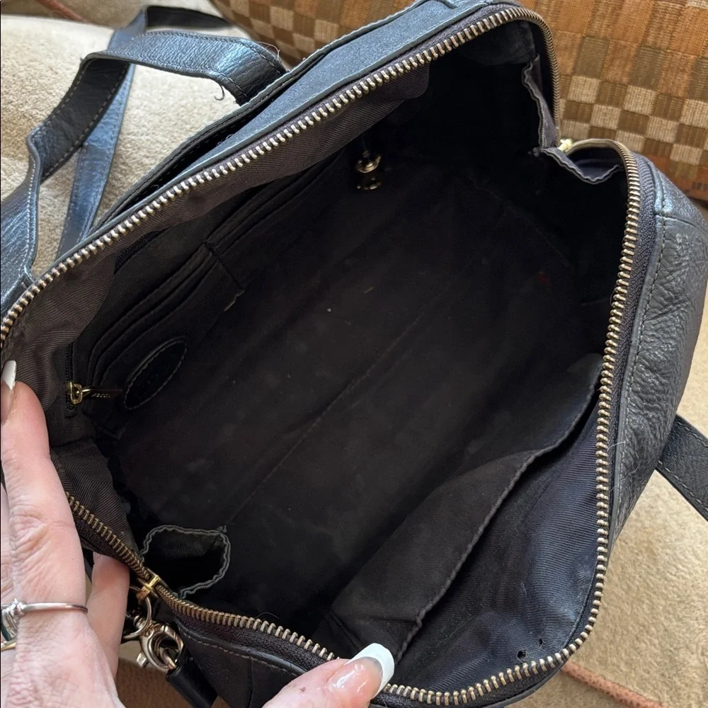 Fossil Genuine Leather Black Sydney Satchel Zippered Handbag Crossbody Purse
